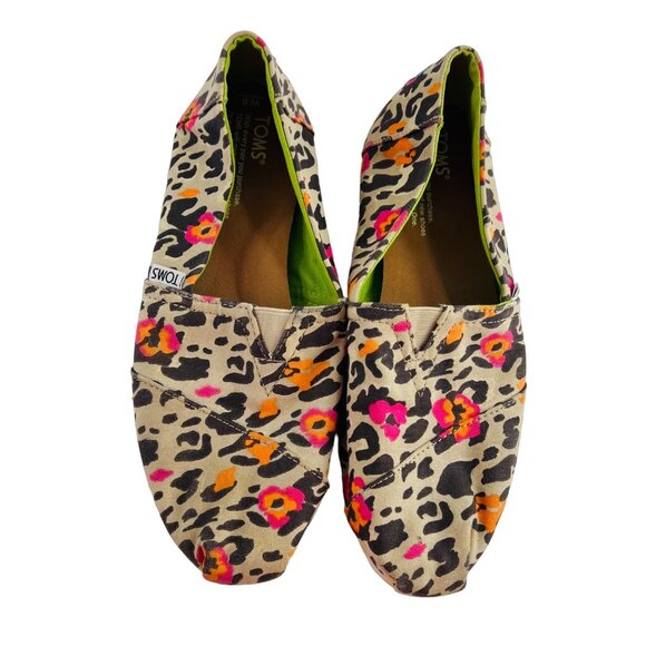 TOMS Women's Leopard Print Canvas Slip On Shoes size 8 Flats - Picture 1 of 5
